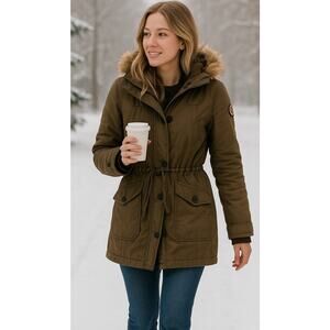 Abercrombie & Fitch Parka Coat Size Small, Green Fur Hood